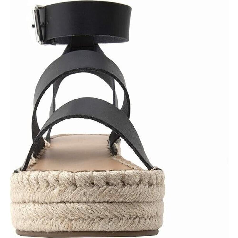 Women's Espadrille Flatform Ankle Strap Sandal Wedge, Faux Leather,‎ Black 7.5 - Picture 2 of 7